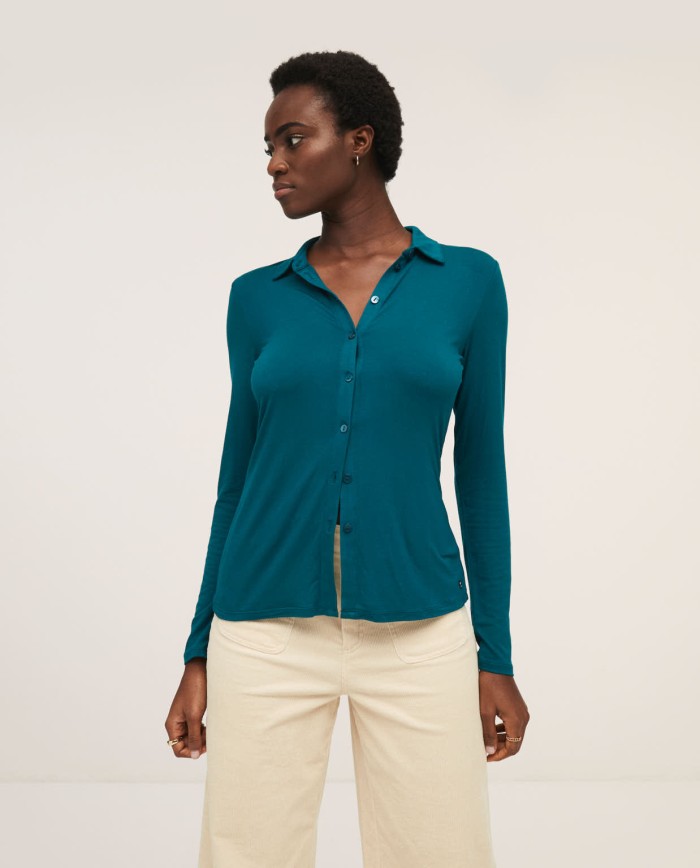 Camisa Viscosa elàstica- Surkana- turquoise