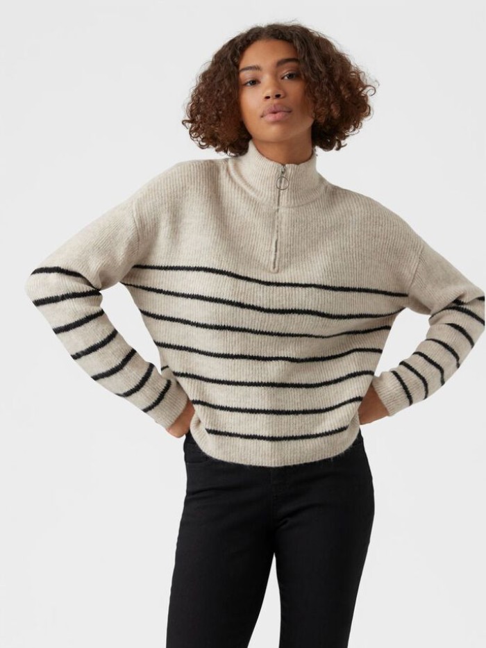 STRIPED ZIPPER KNITTED PULLOVER- Jersey Rayas