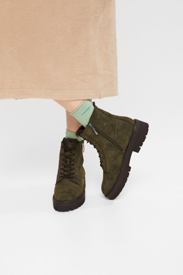 Faux sue lace-up boots-Green