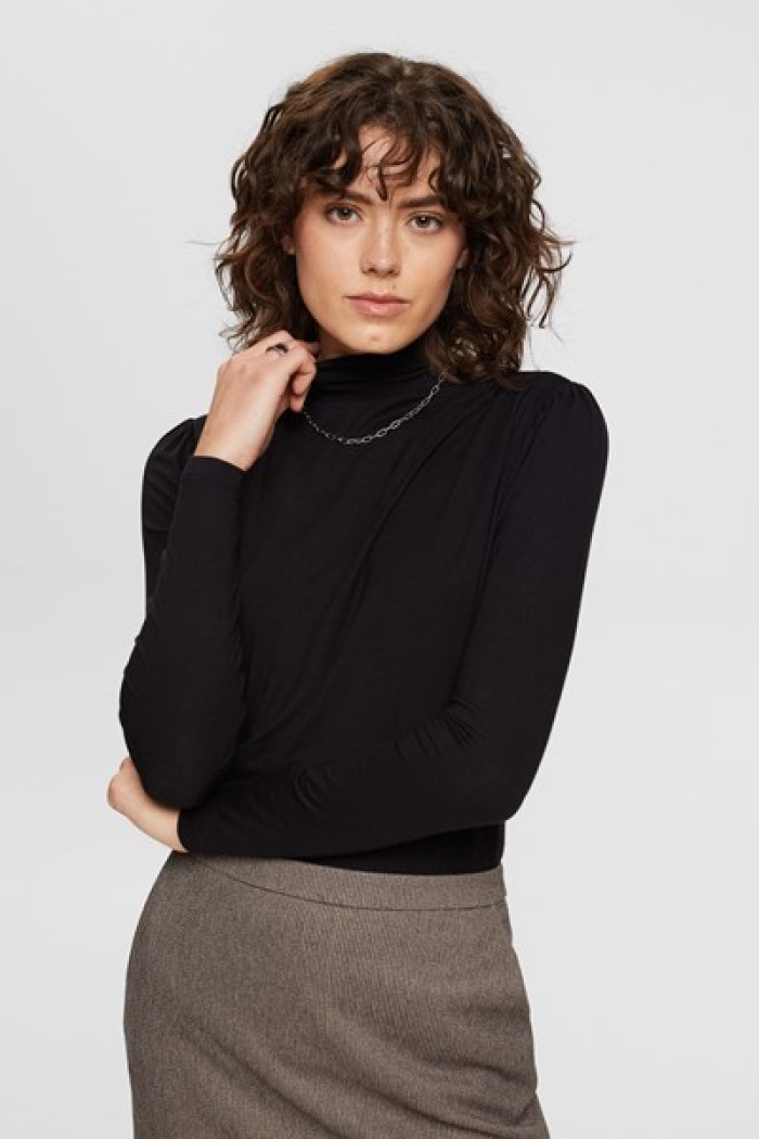 Brusa modern retro black-Blouse with puff sleeves