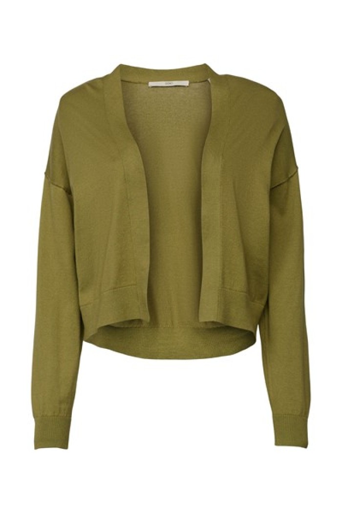 Cardigan verde oliva -Open knit cardigan, 100% cotton