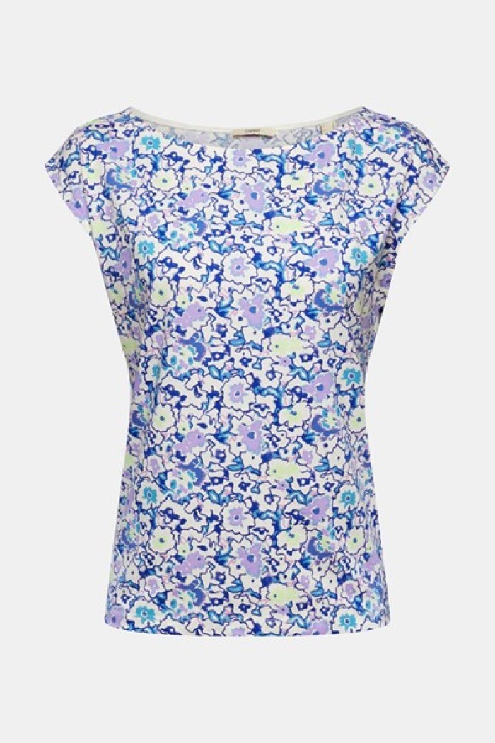 Camiseta azul y lavanda- T-shirt with floral print