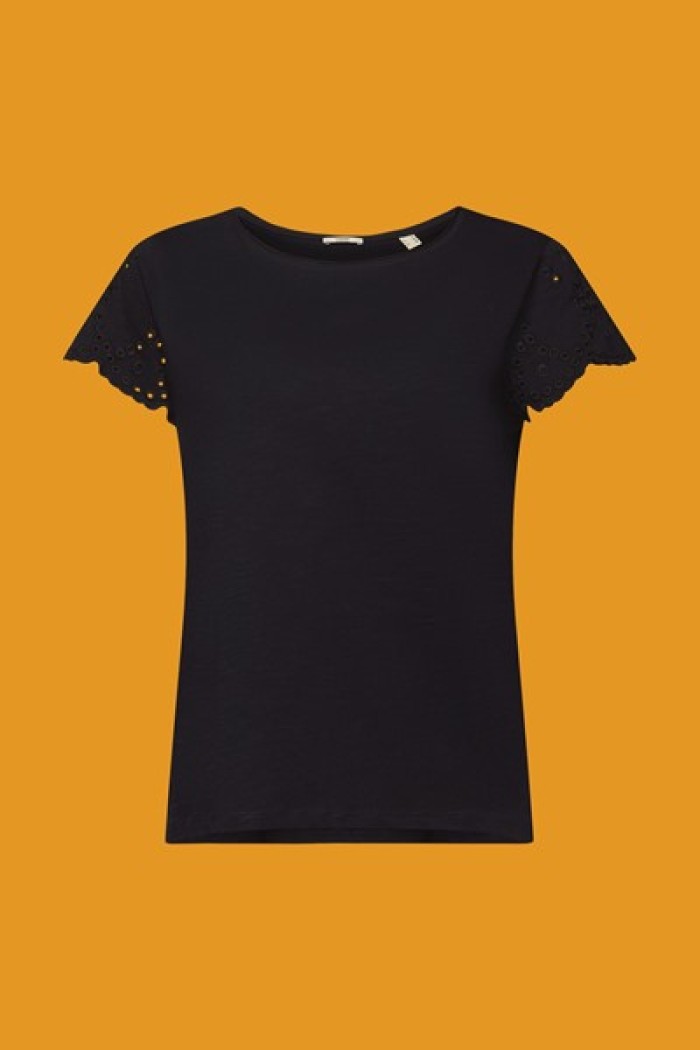 T-shirt with embroidered sleeves, 100% cotton