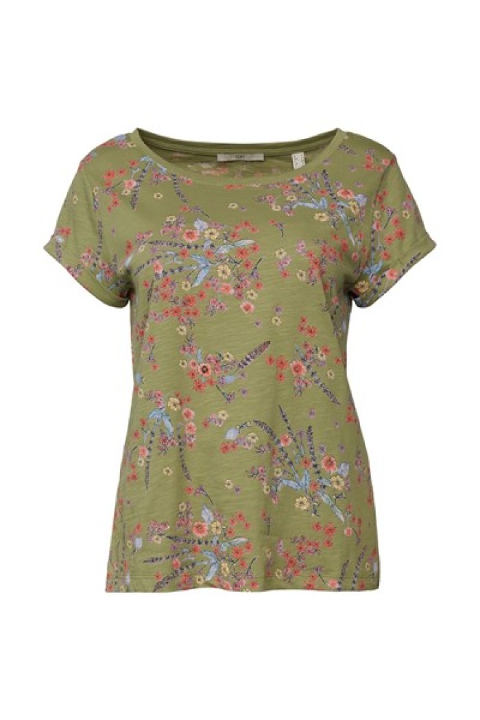 Cotton t-shirt with floral print-PISTACHIO