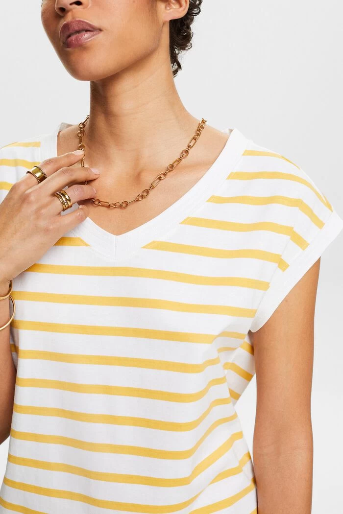 Striped V-Neck T-Shirt- yellow