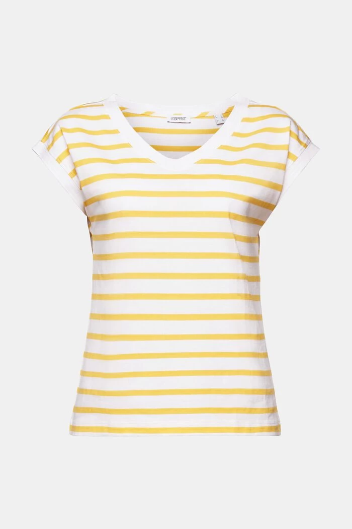 Striped V-Neck T-Shirt- yellow