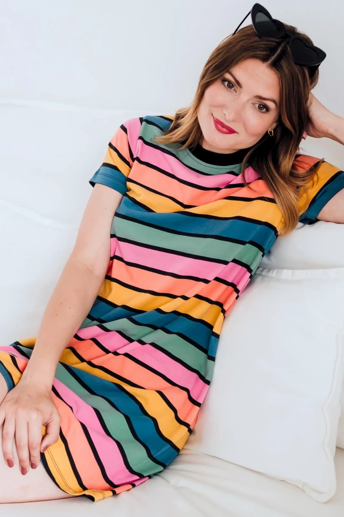 Sia T-shirt Dress - Multi, Beach Hut Stripes