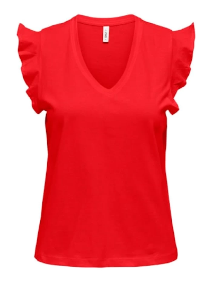 ONLMAY LIFE S/S FRILL V-NECK TOP -red