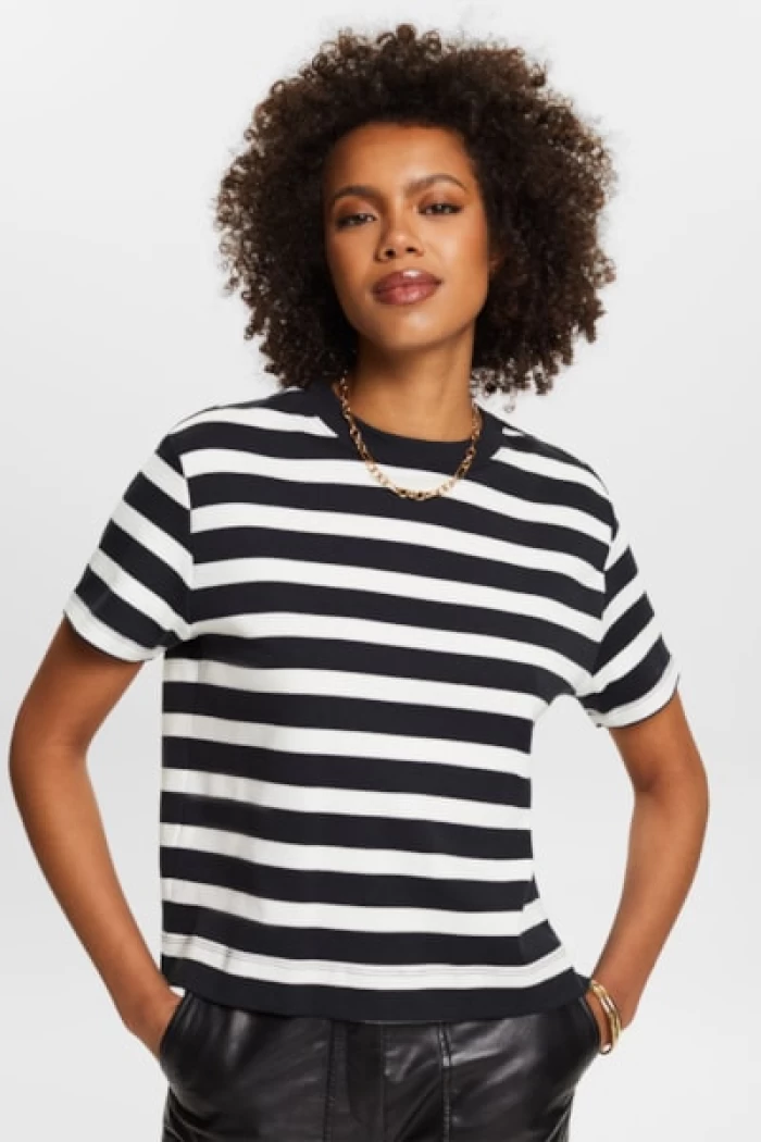Camiseta rayas negreo y blanco- Striped Crewneck T-Shirt