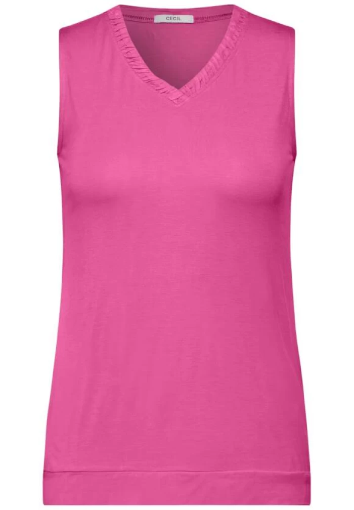 Solid Top with Gathered V neck- rosado