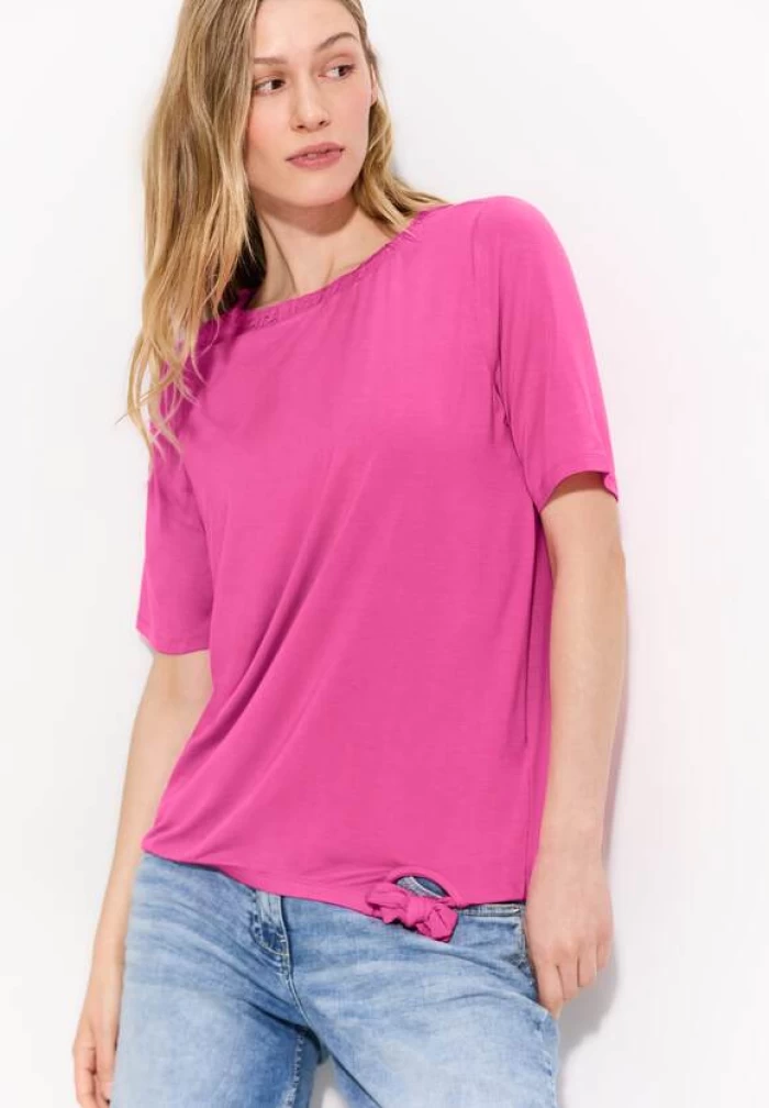 Solid Shirt with Gathered Collar- rosado