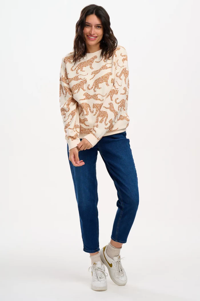 Eadie Relaxed Sweatshirt - Cream, Large Leopard