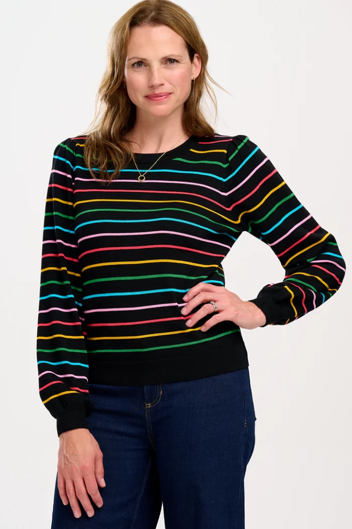 Madeline Jumper - Black, Rainbow Stripes