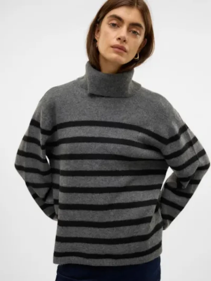 Jersey rayas gris y negro VMMARWA LS ROLL NECK KNIT