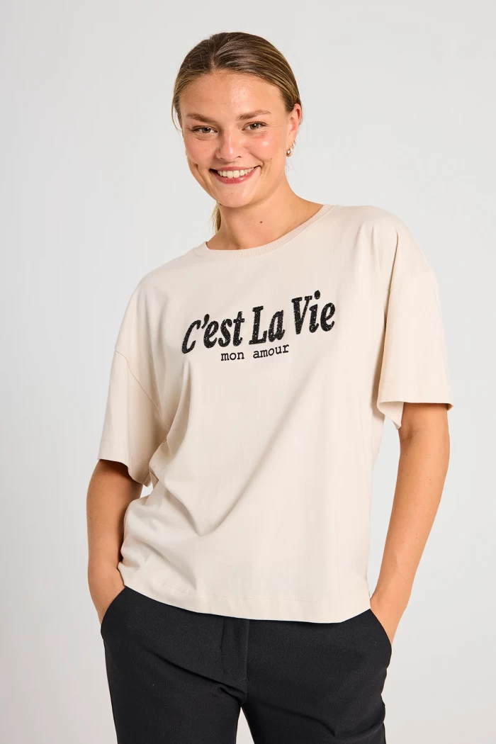 Camiseta oversize C'est la vie- FQCAROL - T-SHIRT - BEIGE