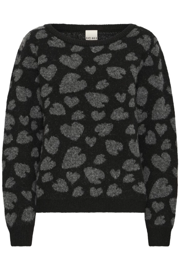 Jersey negro con leo estilo oversize 20126378  Knit IHDEART LS ICHI