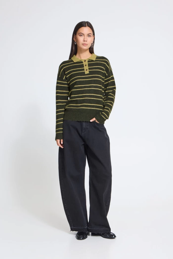 Jersey polo cuello verde 20126700 Knit IHSAGE LS ICHI