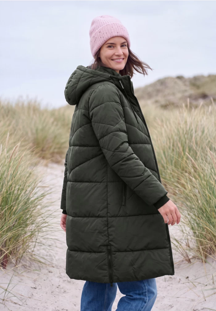 Abrigo acolchado midi verde kaki impermeable ligero Long Quilted Coat 101450 CECIL