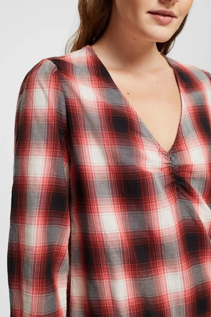 Checked blouse, 100% cotton- Cinnamon