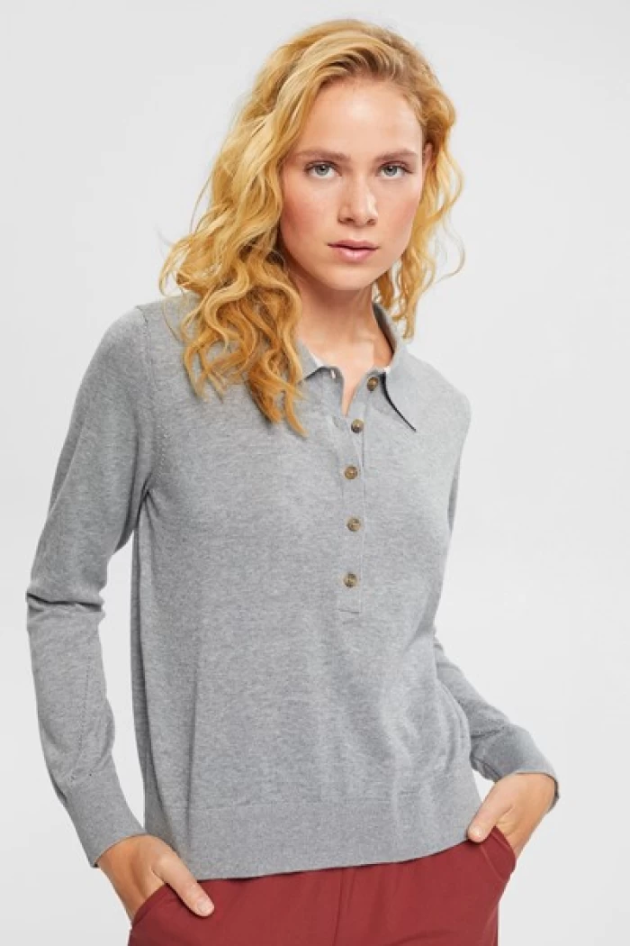 Jumper with a polo shirt collar- Jersey polo Gris