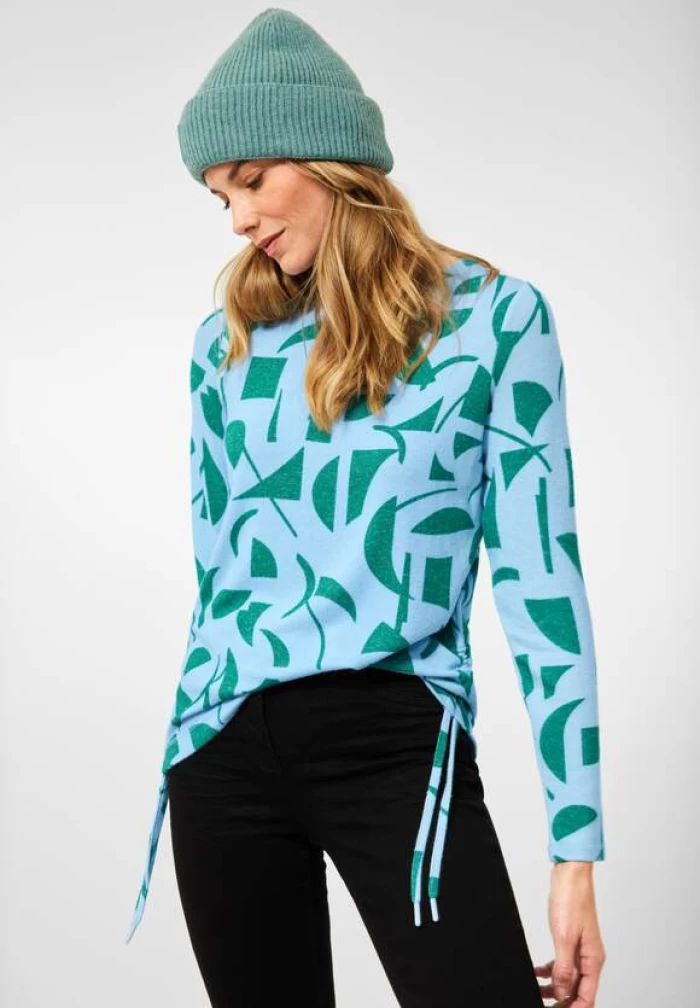 Jersey fino-Cosy Print Shirt with gathering at sideseams-verde
