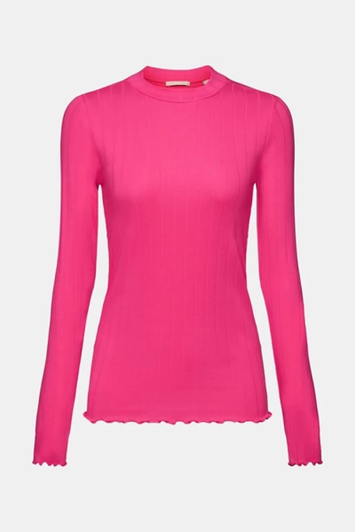 Camiseta basica Cotton Pink- Ribbed long-sleeved top