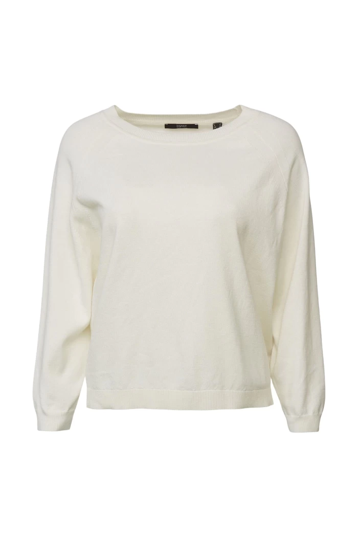Sweater with batwing sleeves- White loose fit-Esprit