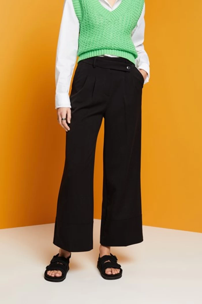 Pantalon negro Culotte- Culotte trousers with blended viscose