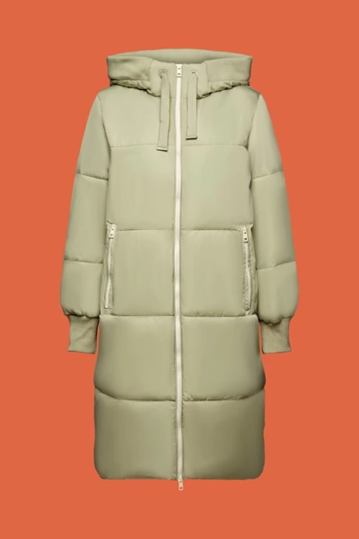 Hooded Padded Quilted Jacket-dusty green