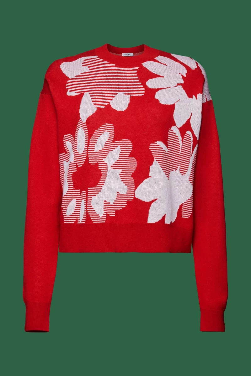 Jacquard Cotton Sweatshirt - DARK RED 